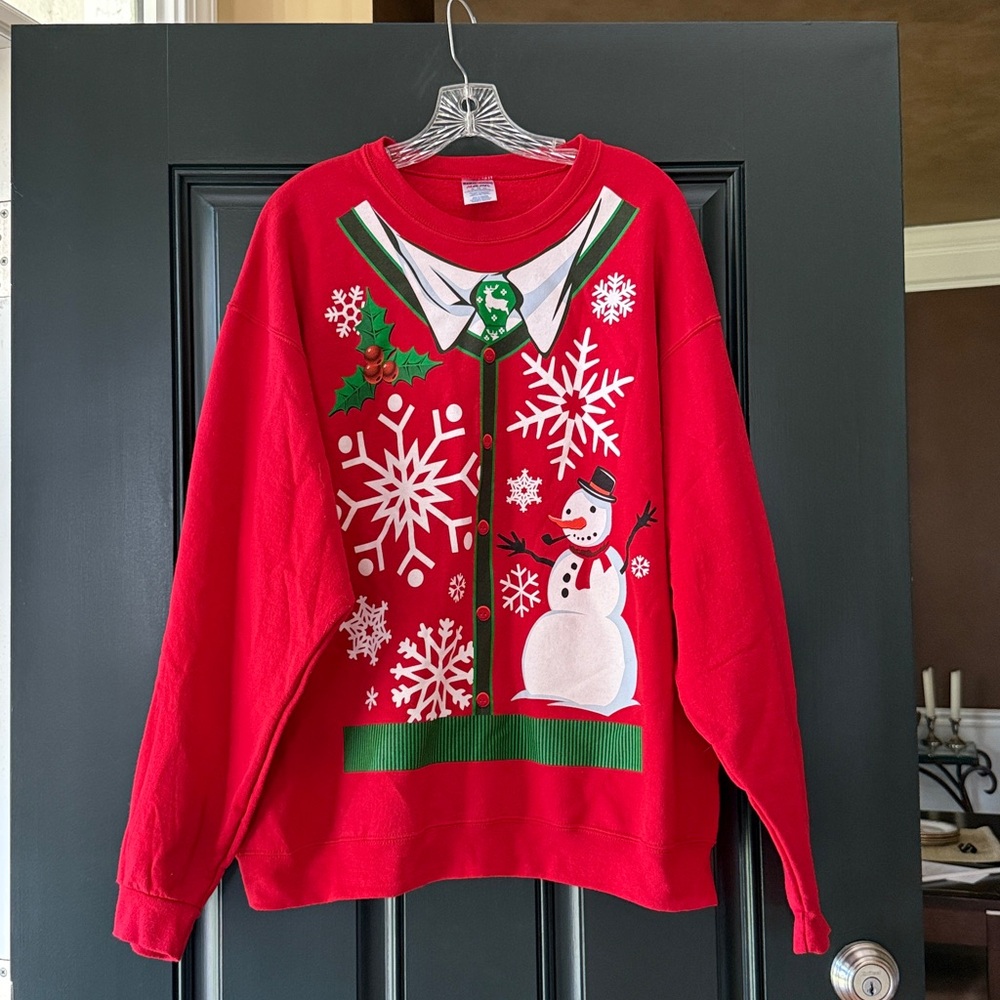Jerzees Red Santa Claus Snowflake Sweatshirt Men/Unisex XL